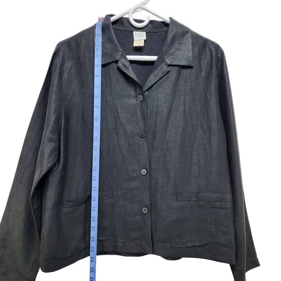 Eileen Fisher Petite Womens Linen shirt Button-Up Shimmer Size PM lightweight - Picture 5 of 10